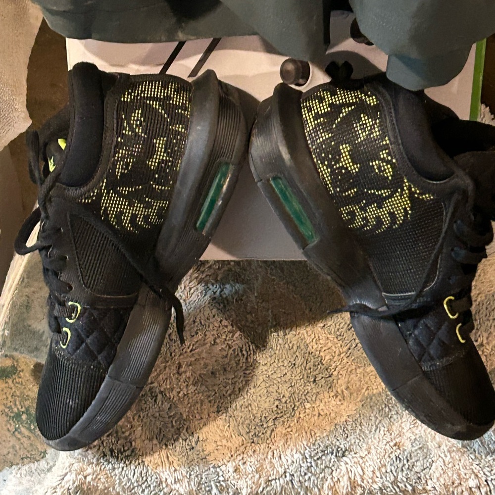 Nike Black and Green Athletic Shoes with Strap Design